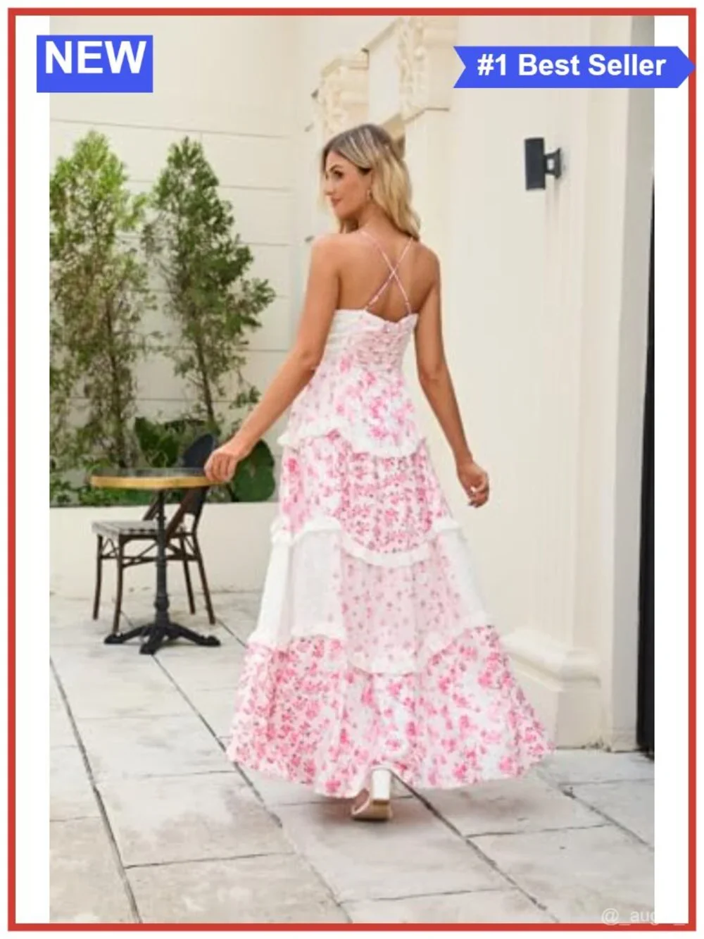 Bohemian Floral Maxi Dress Spaghetti Strap V-Neck Patchwork Tiered